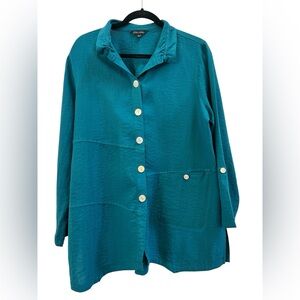 John Mark Teal Rayon Tunic Lagenlook Oversized Eileen Fisher Style L Coastal